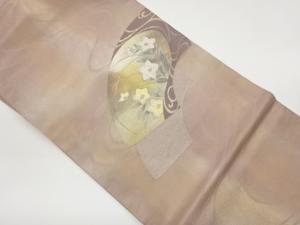紗 地紙に桔梗・流水模様織出し名古屋帯